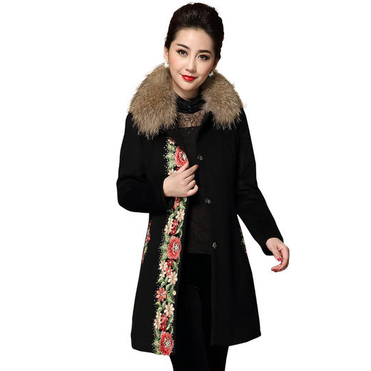 MY-88062秋冬中老年加棉加厚羊毛呢毛领外套 商品图4