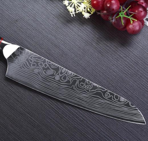【刀具】大马士革纹厨师刀 刺身刀 不锈钢厨房刀具木柄刀 商品图1