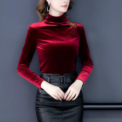 AHMydsp5211不加绒红色金丝绒上衣女时尚洋气长袖 商品图0