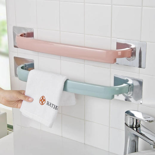 毛巾架免打孔浴室浴巾架卫生间厕所拖鞋架挂毛巾的架子厨房抹布架， 商品图0