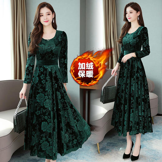 AHM-xcyy596秋冬新款圆领气质显瘦印花连衣裙 XCX 商品图1