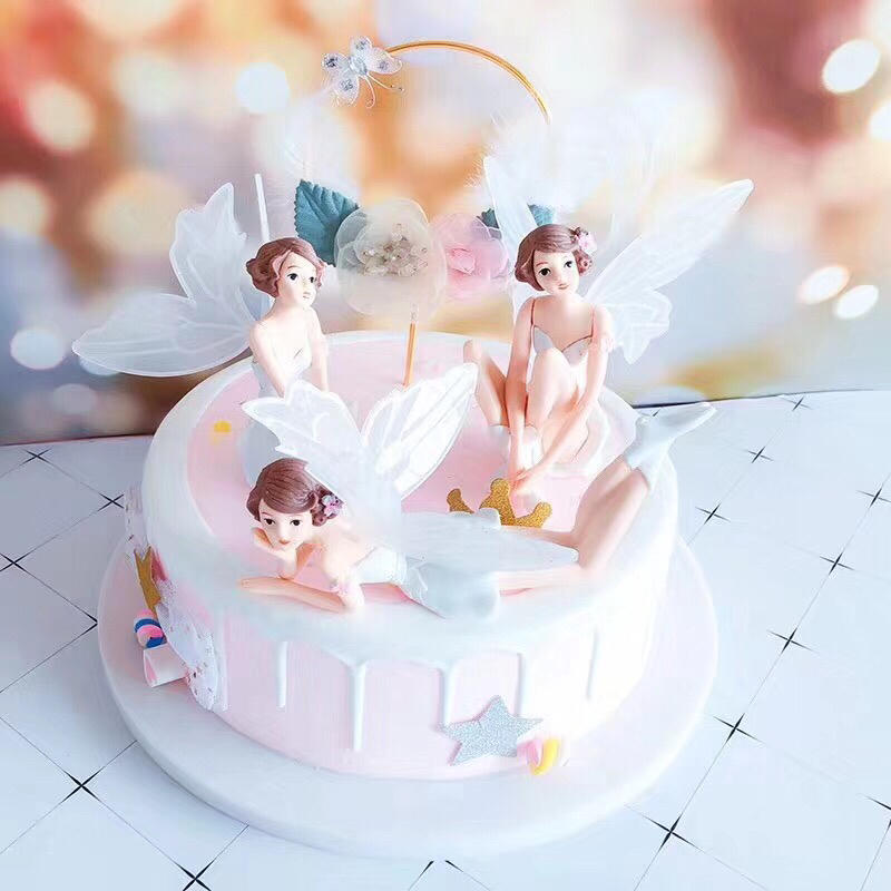 特价生日蛋糕装饰摆件精灵少女花仙子芭蕾女孩3个装唯美蛋糕装饰