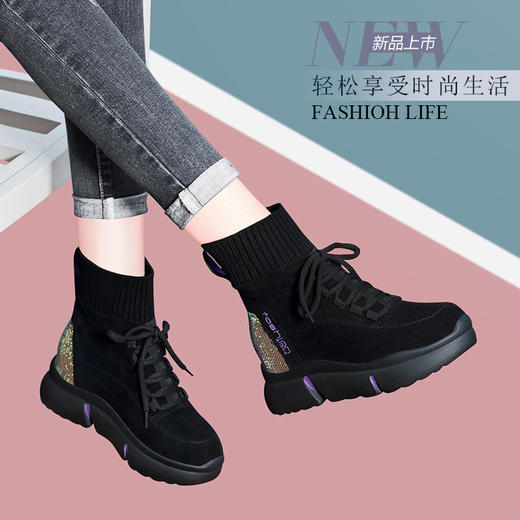 GQTL-1P2012M2冬季加绒高跟绒面女士马丁靴 商品图2