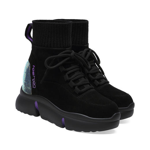 GQTL-1P2012M2冬季加绒高跟绒面女士马丁靴 商品图4