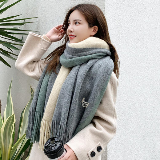 2019秋冬季 双色拼接围巾 韩版 新款 流苏 保暖 拼色 围脖女 商品图1