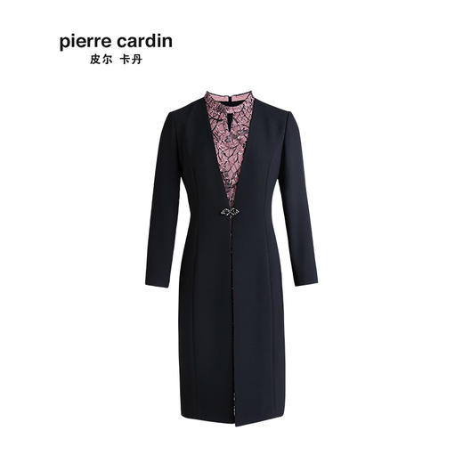 皮尔卡丹女黑色长袖秋季连衣裙时尚假两件职业装一步裙P93DL01B3
 商品图4