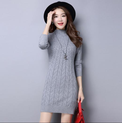 PDD-2019秋冬百搭加厚大码中长款针织毛衣修身显瘦连衣裙【双十一买一送一98元】 商品图5