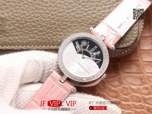 JW梵克雅宝诗意复杂功能系列（巴黎的一天），字面A盘由缟玛瑙跟CNC雕刻铜人打造，机械机芯，女士腕表，皮表带，自动机械机 商品图1