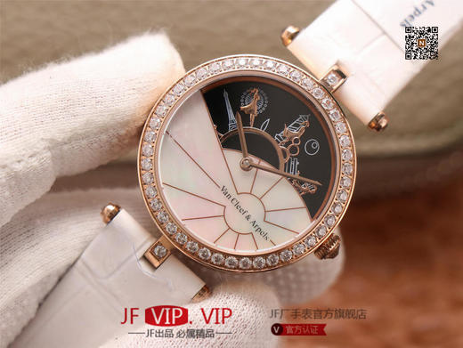 JW梵克雅宝诗意复杂功能系列（巴黎的一天），字面A盘由缟玛瑙跟CNC雕刻铜人打造，机械机芯，女士腕表，皮表带，自动机械机 商品图3