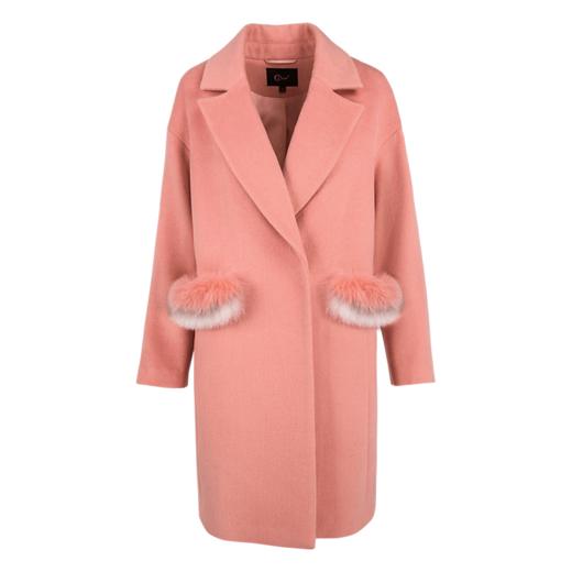 欧芮儿2019秋翻领呢子大衣女长袖粉色毛呢外套女中长款 商品图4