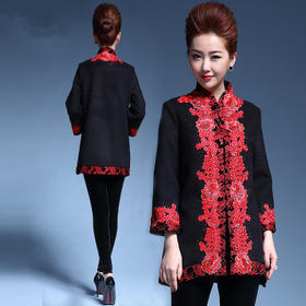 MY-8819秋冬中长款毛呢重工艺绣花外套