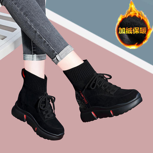 GQTL-1P2012M2冬季加绒高跟绒面女士马丁靴 商品图0