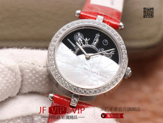 JW梵克雅宝诗意复杂功能系列（巴黎的一天），字面A盘由缟玛瑙跟CNC雕刻铜人打造，机械机芯，女士腕表，皮表带，自动机械机 商品图3