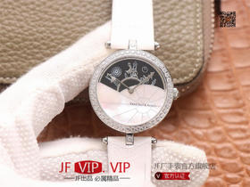 JW梵克雅宝诗意复杂功能系列（巴黎的一天），字面A盘由缟玛瑙跟CNC雕刻铜人打造，机械机芯，女士腕表，皮表带，自动机械机