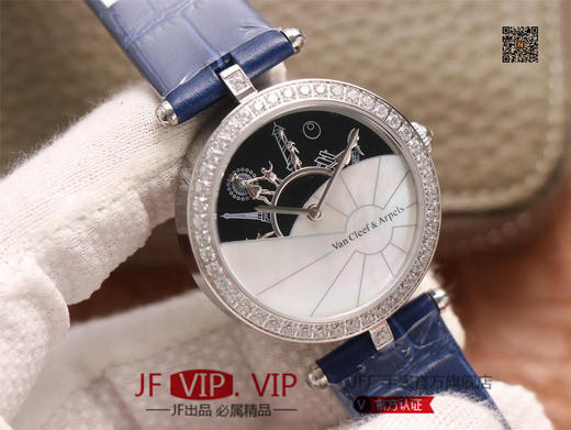 JW梵克雅宝诗意复杂功能系列（巴黎的一天），字面A盘由缟玛瑙跟CNC雕刻铜人打造，机械机芯，女士腕表，皮表带，自动机械机 商品图3