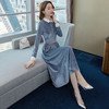 HT5143 金丝绒连衣裙女秋冬收腰显瘦丝绒气质女神范衣服 商品缩略图0