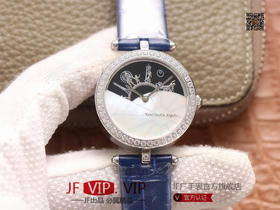 JW梵克雅宝诗意复杂功能系列（巴黎的一天），字面A盘由缟玛瑙跟CNC雕刻铜人打造，机械机芯，女士腕表，皮表带，自动机械机