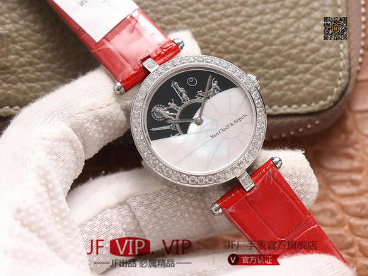 JW梵克雅宝诗意复杂功能系列（巴黎的一天），字面A盘由缟玛瑙跟CNC雕刻铜人打造，机械机芯，女士腕表，皮表带，自动机械机 商品图2