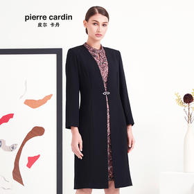 皮尔卡丹女黑色长袖秋季连衣裙时尚假两件职业装一步裙P93DL01B3
