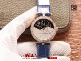 JW梵克雅宝诗意复杂功能系列（巴黎的一天），字面A盘由缟玛瑙跟CNC雕刻铜人打造，机械机芯，女士腕表，皮表带，自动机械机