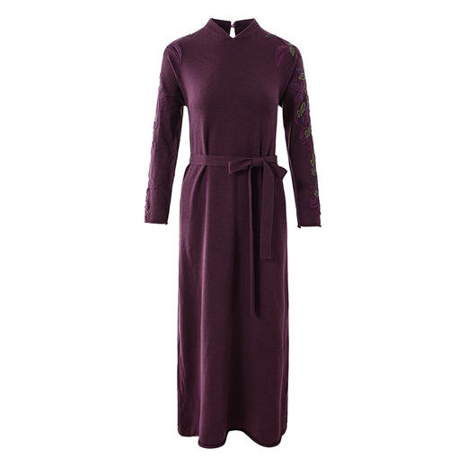 MY-M-026民族风中式复古V领中长款旗袍改良连衣裙 商品图4