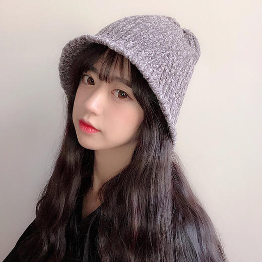 冬季女士针织帽  冬季渔夫帽子 盆帽 韩版 可折叠 保暖帽 商品图2