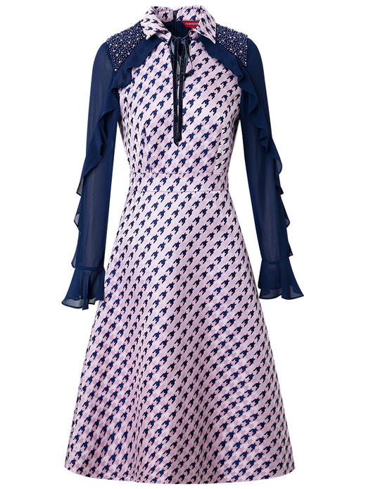 FMY-25997秋季新款衬衣领撞色裙荷叶边长袖显瘦a字裙 商品图3