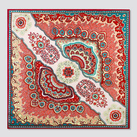 桑蚕丝古典对称花纹方巾（出口韩国余款）