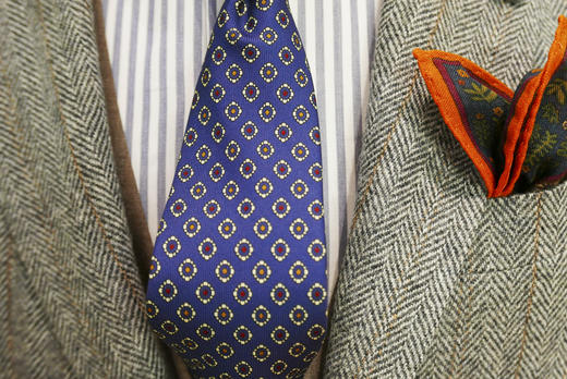 drakes英国真丝印花手工领带碎花蓝