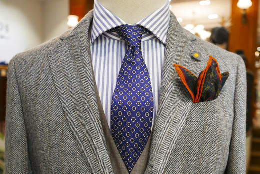 drakes英国真丝印花手工领带碎花蓝