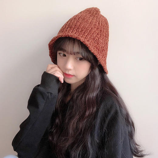 冬季女士针织帽  冬季渔夫帽子 盆帽 韩版 可折叠 保暖帽 商品图3