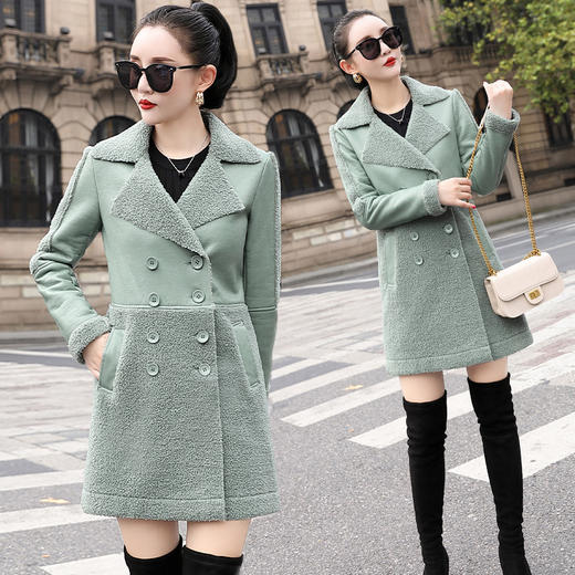 LJY-YB966-928冬季休闲皮毛一体翻领双排扣精品皮绒外套 商品图2