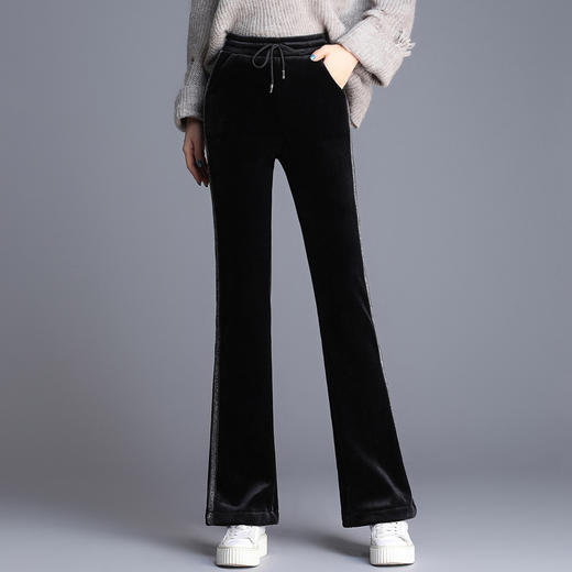 HT-99121加绒微喇直筒丝绒裤子秋冬高腰宽松垂感金丝绒阔腿裤 商品图1