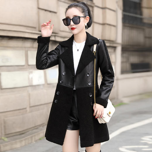 LJY-YB966-928冬季休闲皮毛一体翻领双排扣精品皮绒外套 商品图1