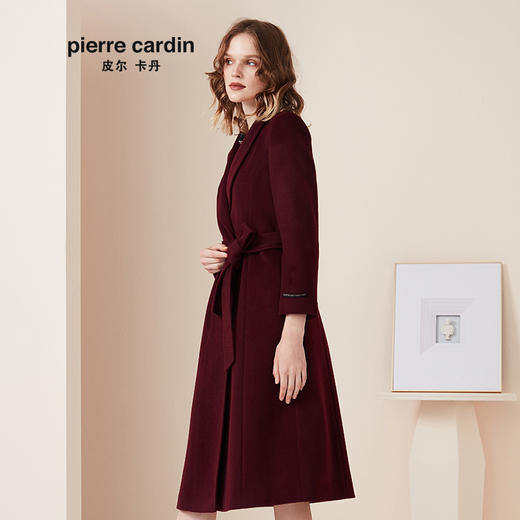 皮尔卡丹女装专柜正品羊毛呢大衣时尚系带淑女外套P94CH11T0
 商品图1