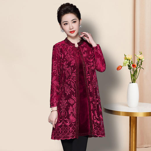 JS-DL8178冬季新款婚宴喜庆礼服加绒加厚连衣裙两件套 商品图1