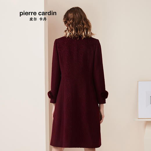 皮尔卡丹女专柜正品高端酒红色羊毛呢大衣时尚冬季外套P94CL05T0
 商品图4