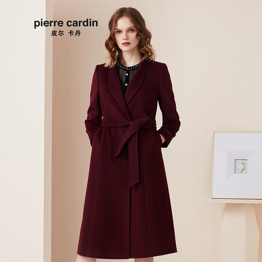 皮尔卡丹女装专柜正品羊毛呢大衣时尚系带淑女外套P94CH11T0
 商品图0