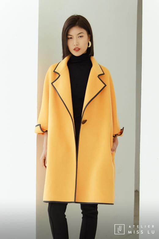 AtelierMissLu / Mirna-奶蜜黄撞色翻领羊毛长外套 商品图9