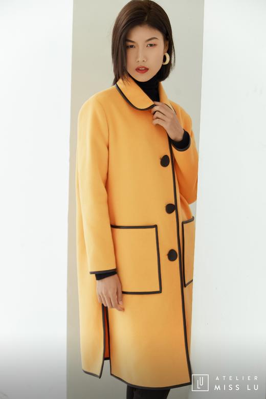 AtelierMissLu / Nuria-奶蜜黄撞色口袋羊毛长外套 商品图6