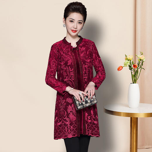 JS-DL8178冬季新款婚宴喜庆礼服加绒加厚连衣裙两件套 商品图2