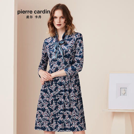 皮尔卡丹女装秋冬新款条纹状碎花连衣裙知性女装A字裙P94DL23L3
 商品图2