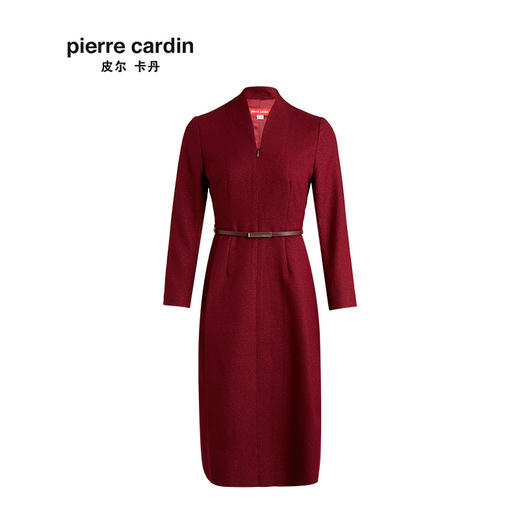 皮尔卡丹女装专柜正品秋季新款酒红色长袖连衣裙P93DL28T0
 商品图4