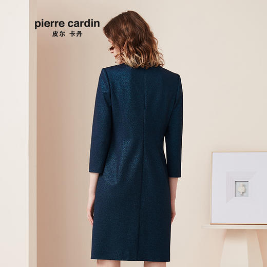 皮尔卡丹女装专柜正品蓝色圆领长袖连衣裙时尚包臀裙P94DL09L0
 商品图2