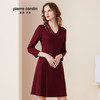 皮尔卡丹女春季新款酒红色长袖连衣裙时尚V领A字裙P94DL07T0
 商品缩略图1