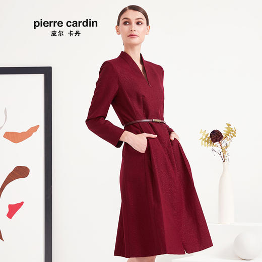 皮尔卡丹女装专柜正品秋季新款酒红色长袖连衣裙P93DL28T0
 商品图1