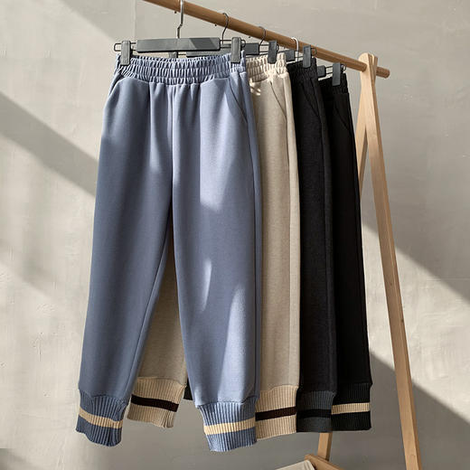 LBDS-KC10秋冬毛呢宽松直筒休闲裤高腰哈伦裤九分运动阔腿束脚裤 商品图3