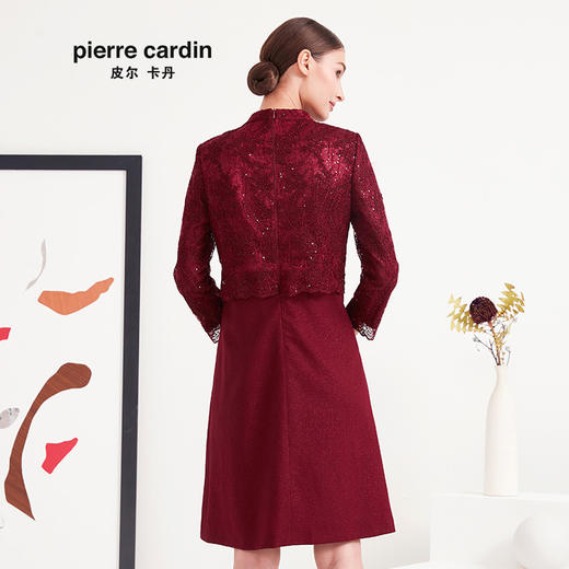 皮尔卡丹女装专柜正品酒红色蕾丝拼接假两件秋冬连衣裙P93DL26T0
 商品图2