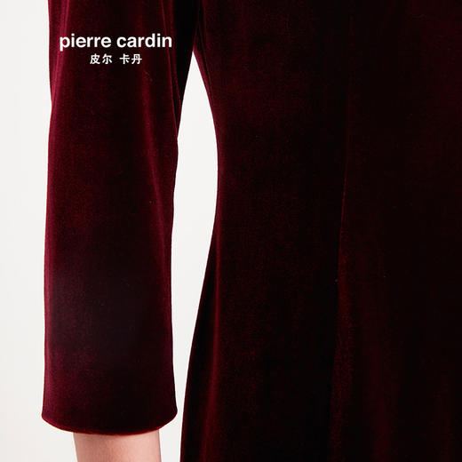 皮尔卡丹女装专柜正品酒红色长袖连衣裙小立领A字裙P93DL25R2
 商品图4