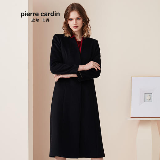 皮尔卡丹女装大衣黑色羊绒大衣高级感通勤保暖毛呢外套P94CL01B0
 商品图1